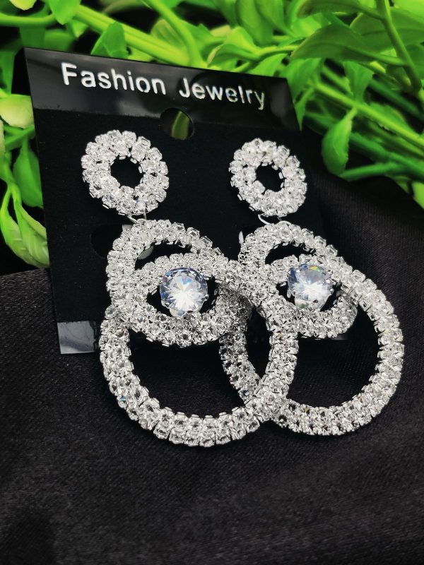 Imported Earrings In Rhinestone Design Earrings| Luxury Look Artificial Earrings | Girls Earrings | Women Earrings ( Silver Color)