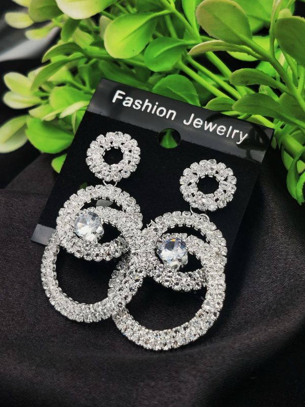 Imported Earrings In Rhinestone Design Earrings| Luxury Look Artificial Earrings | Girls Earrings | Women Earrings ( Silver Color)