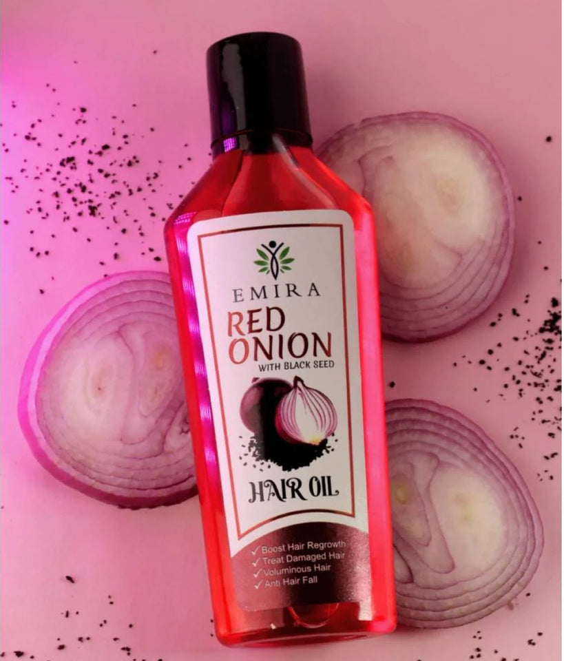 Pack Of 3 – Emira Keratin Olive With Argan Hair Oil | Red Onion With Black Seed Hair Oil | Rice + Collagen With Minerals Hair Oil – 120ml