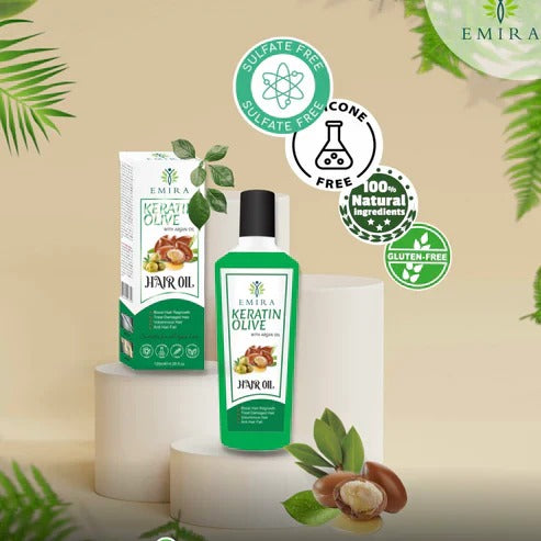 Pack Of 3 – Emira Keratin Olive With Argan Hair Oil | Red Onion With Black Seed Hair Oil | Rice + Collagen With Minerals Hair Oil – 120ml